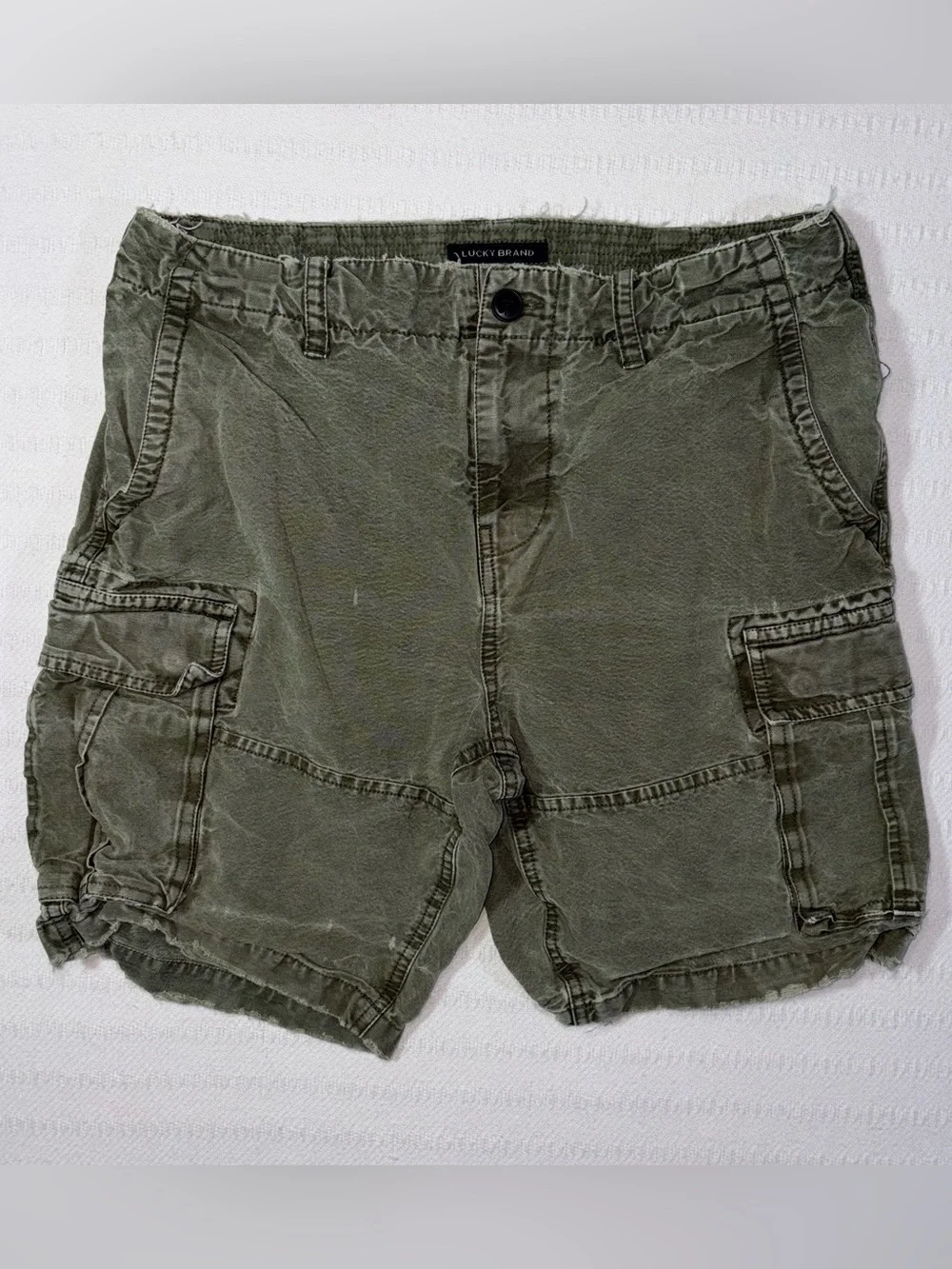 Lucky Brand Mens Y2K Distressed Utility Cargo Shorts Size 30 Green Baggy